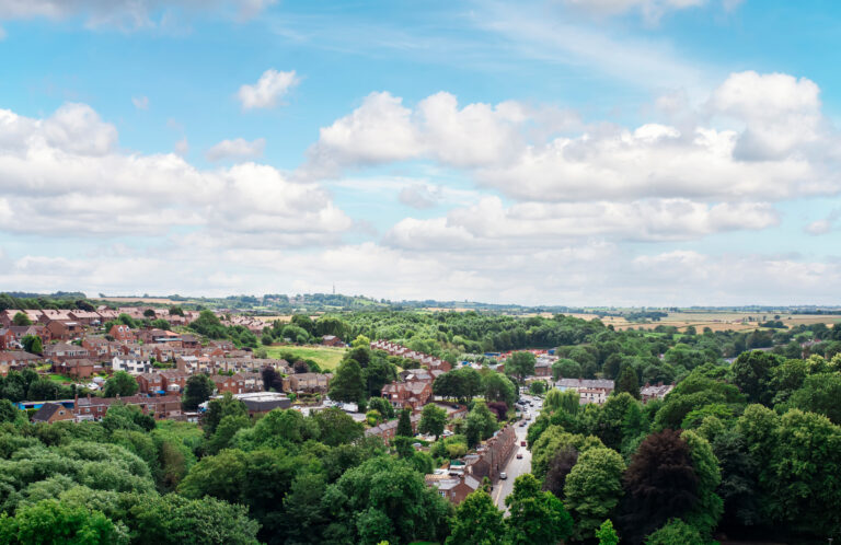 Usual English town in Yorkshire on summer sunny day.