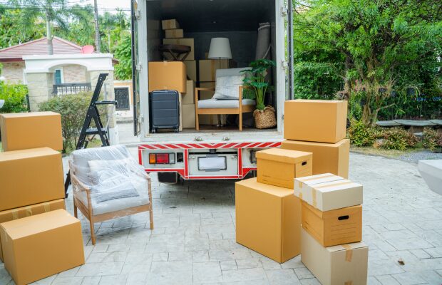 Boxes waiting to be moved into a new home