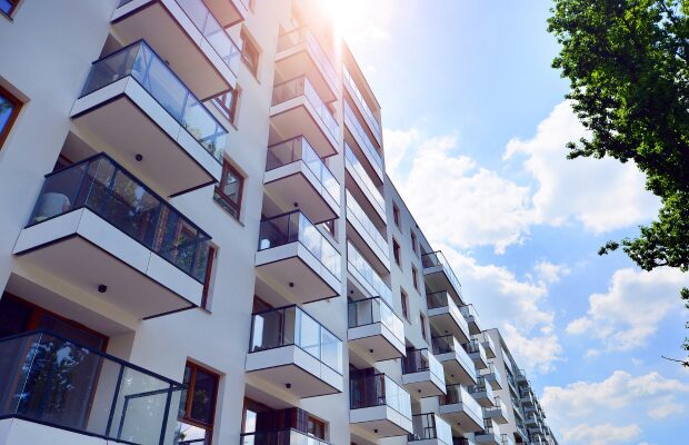 Eco apartment building saving energy and fresh air concept.